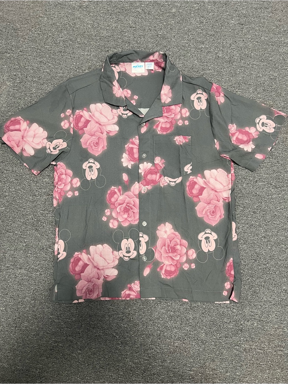 Disney Mickey Pink Floral Short-Sleeve Button-up Shirt Adult Unisex M
